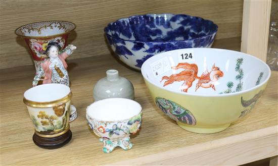 Two Oriental porcelain bowls and mixed European ceramics